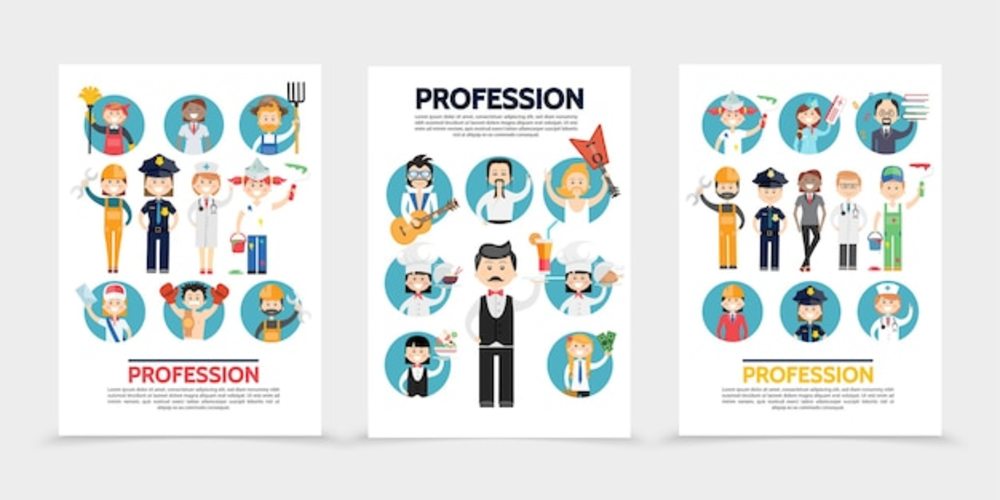 平面職業(yè)小冊(cè)子設(shè)計(jì) 為設(shè)計(jì)師、農(nóng)民、建設(shè)者、醫(yī)生、警察、畫家與郵遞員打造專業(yè)形象